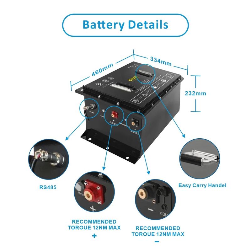 Une batterie de lithium fer phosphate écologique, une batterie de panier de golf au lithium-ion, 472*334*243 mm
