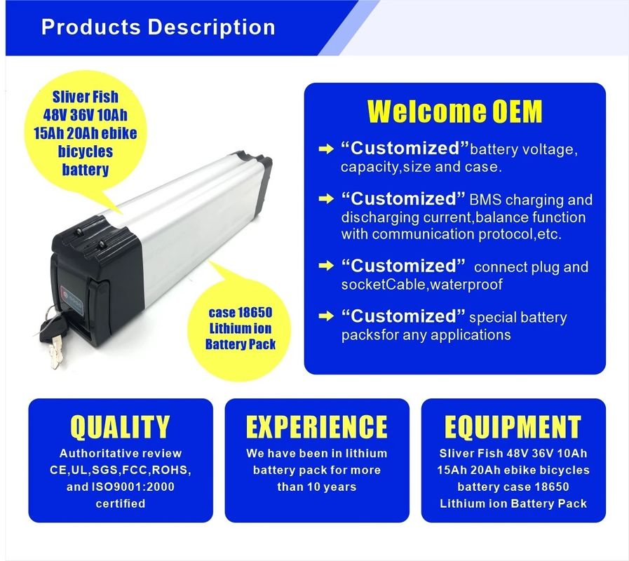 Enook Factory Sliver Fish 36v 10ah 250w batterie de vélo électrique / batterie au lithium lon / batterie à vélo électrique
