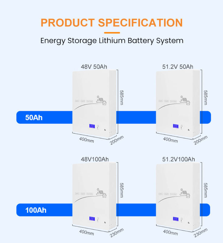 Accueil Powerwall Batterie solaire de stockage solaire Lithium 200Ah 10Kw 20Kw 50Kw 48V 51V 100Ah Lifepo4 batterie au lithium-ion