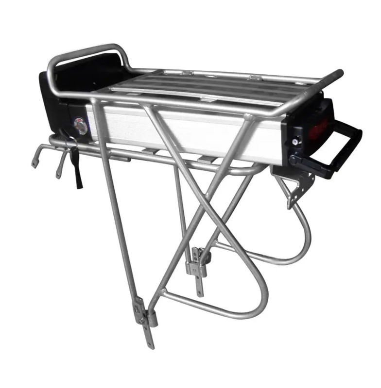 48V 36V rack arrière Lithium Ion E batterie de vélo personnalisé chargeur de poids boîtier en argent